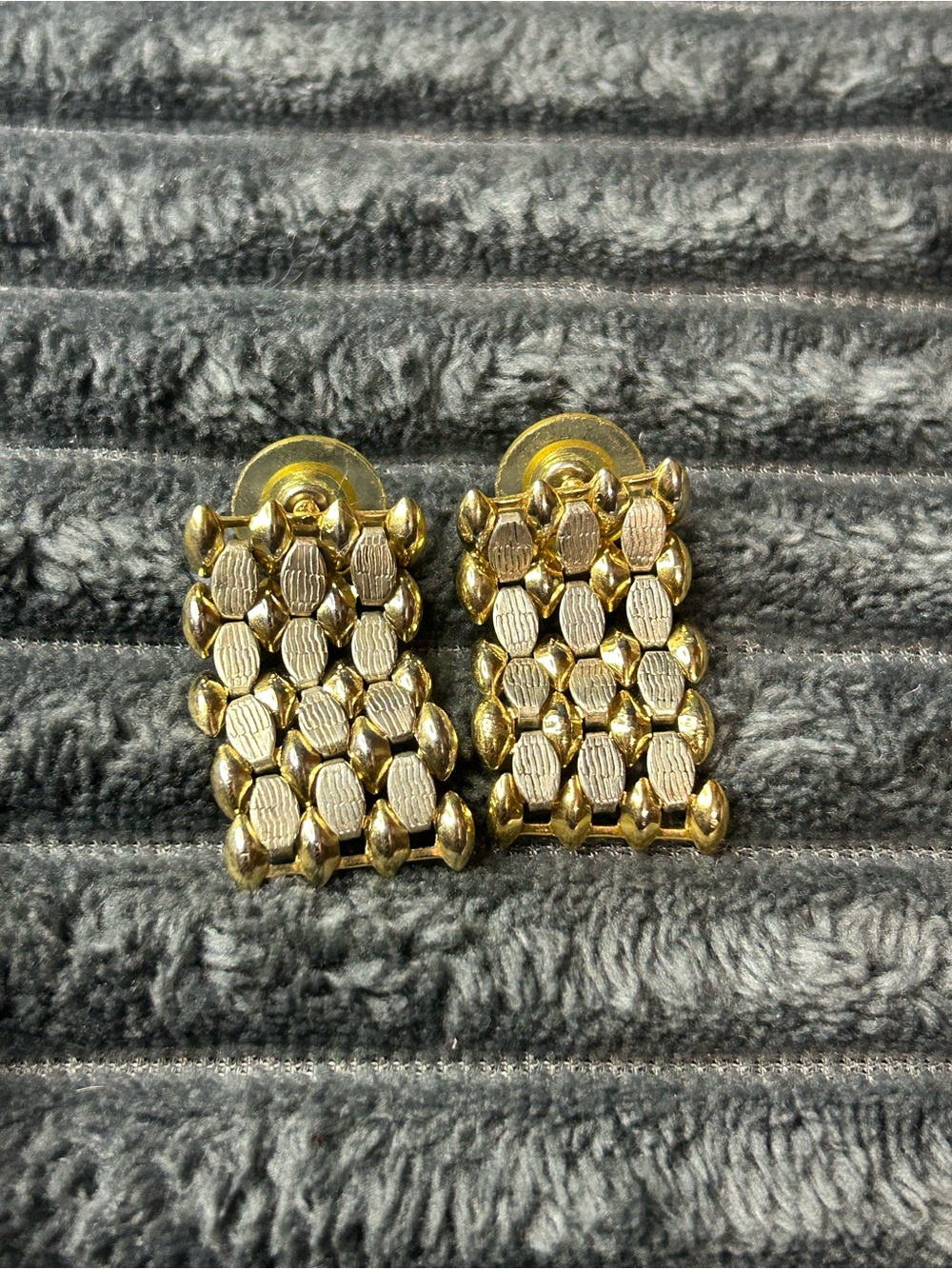 Vintage Two-Tone Woven Mesh Statement Stud Earrings